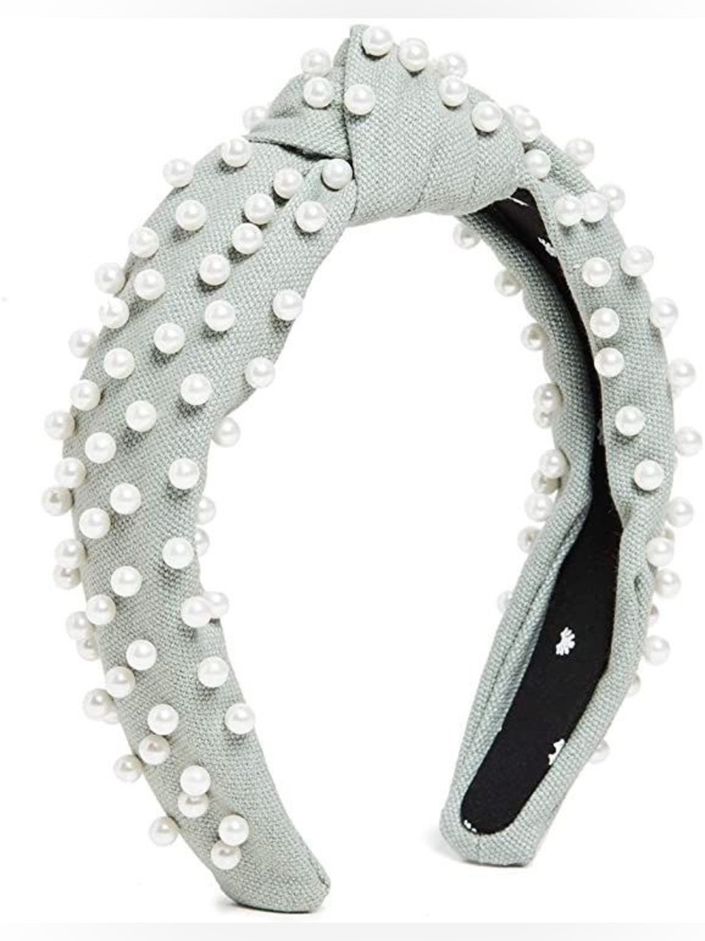 Lele Sadoughi Woven Pearl-Studded Headband in dove grey - EUC